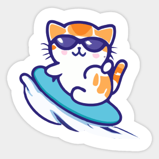 Kawaii Cute Surfing Cat Sticker